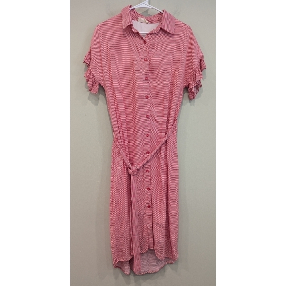 Rachel Parcell Red and White Striped Tie Waist Ruffle Sleeve Dress Size Small